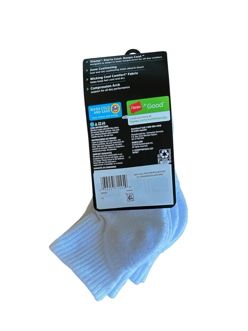 6 Pack Hanes Premium Ankle Socks in White - Sizes 5-9 - New With Tags